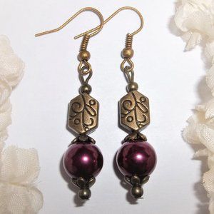 Earrings, Wine Earrings, Purple Earrings, Purple and Bronze Earring, Boho 7906